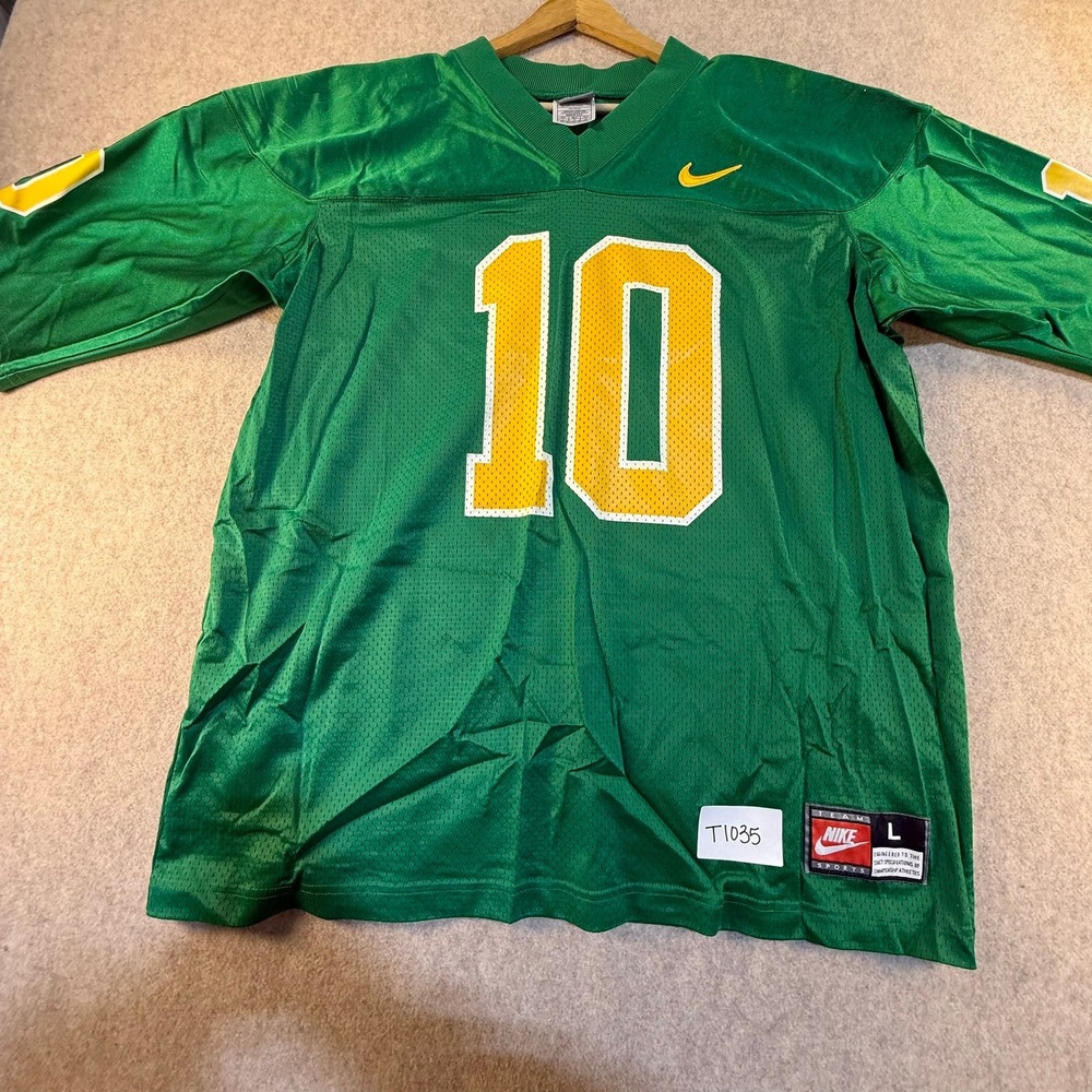 VTG Nike Team Sports Football Jersey Green Yellow Number 10 Mens L Made in USA
